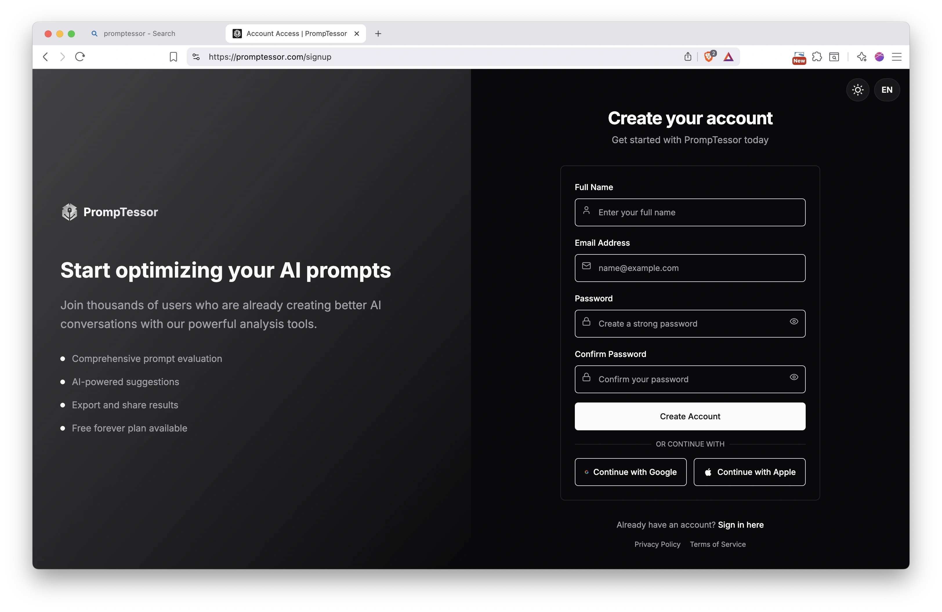 Promptessor Registration