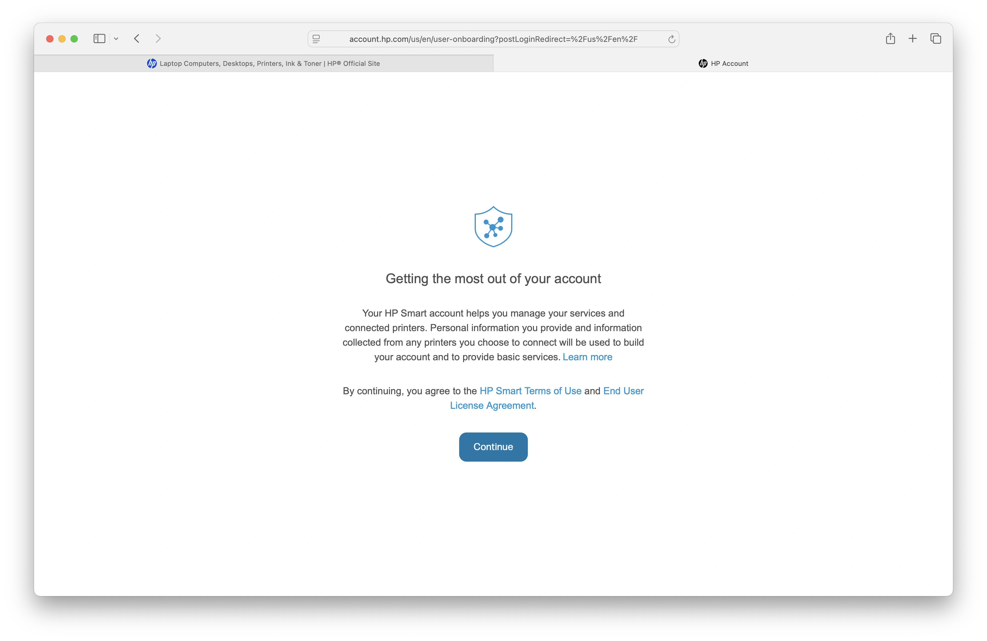 Table of Contents Continue Button